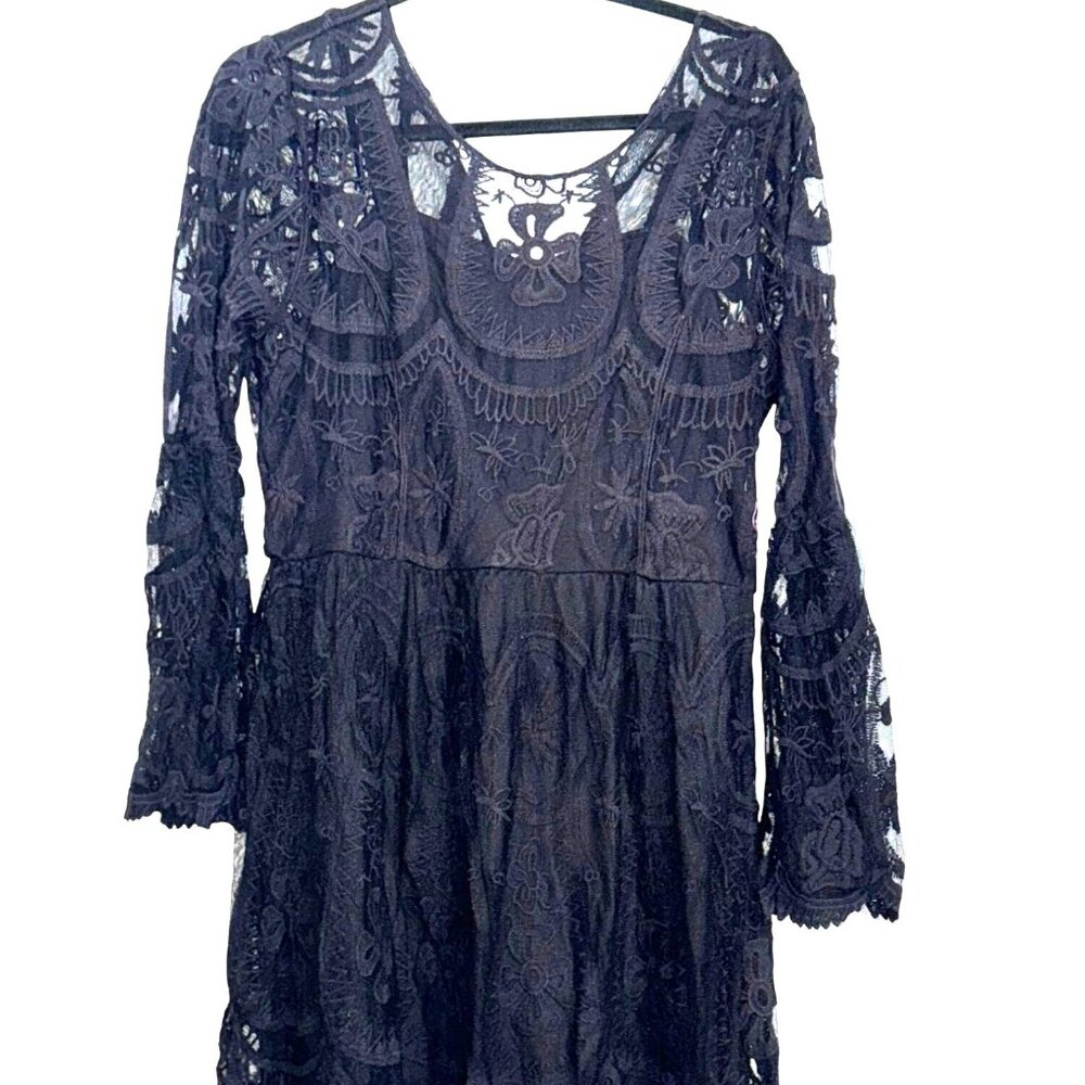 Ultrapink Black Lace Long Sleeve Dress L With Floral Patterns & Lining